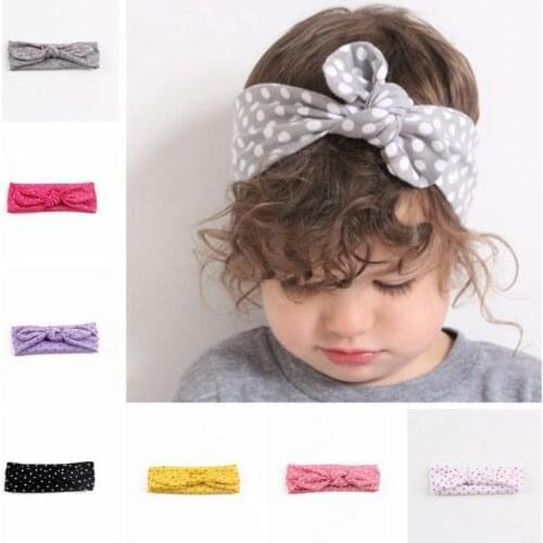 200pcs Baby Rabbit Ears Elastic Wave Point Bowknot Headband