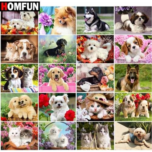 HOMFUN Full Drill Diamond Painting "Animal dog cat scene " DIY Picture Of Rhinestone 5D Diamond Embroidery Cross Stitch Decor