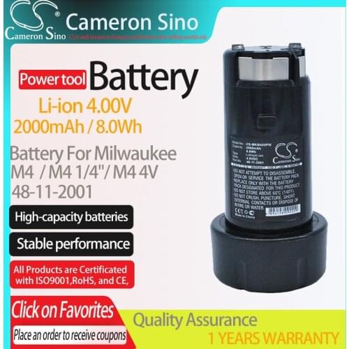 CameronSino Battery for Milwaukee M4 M4 1/4" M4 4V fits Milwaukee 48-11-2001 Power Tools Replacement battery 2000mAh/8.0Wh 4.0V
