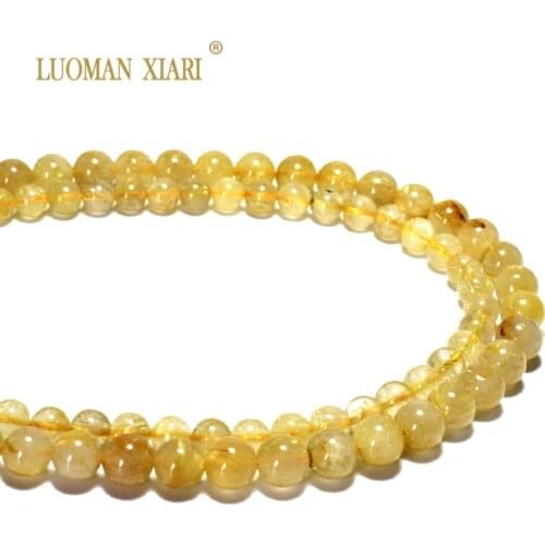 Wholesale 100% Natural AAA Gold Rutilated Quartz Crystal Stone Beads For Jewelry Making DIY Bracelet Necklace 6/8mm Strand 15
