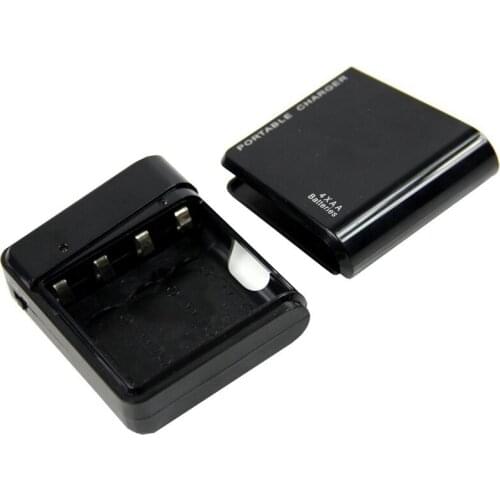 Black 4X AA Battery Portable Emergency Power Charger USB For Cell Phone