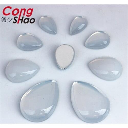 Cong Shao 4 Size White Drop flatback Acrylic Rhinestone trim stones and crystals DIY costume applique Button Accessories CS577