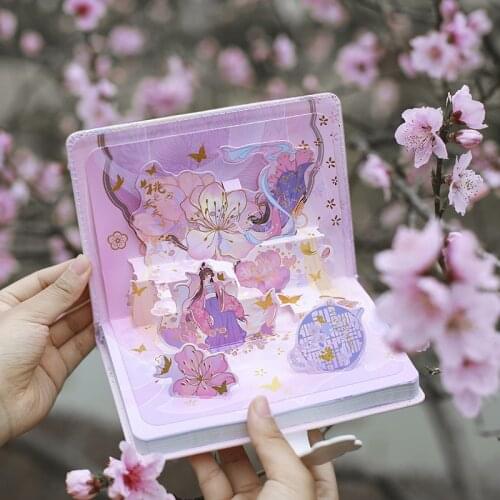 Color Inside Pages Notebook Chinese Style Peach Blossom Diary for Women Notepads 365 Days Planner Stationery Girl Surprise Gift