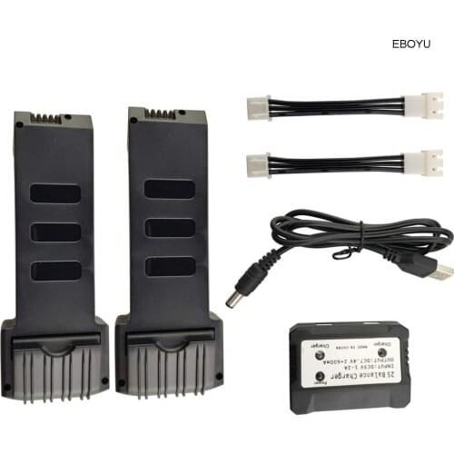 EBOYU 2pcs * 7.4V 1200mAh Li-po Battery + 1 to 2 Balance Charger for E511 E511S RC Quadcopter Drone Spare Parts