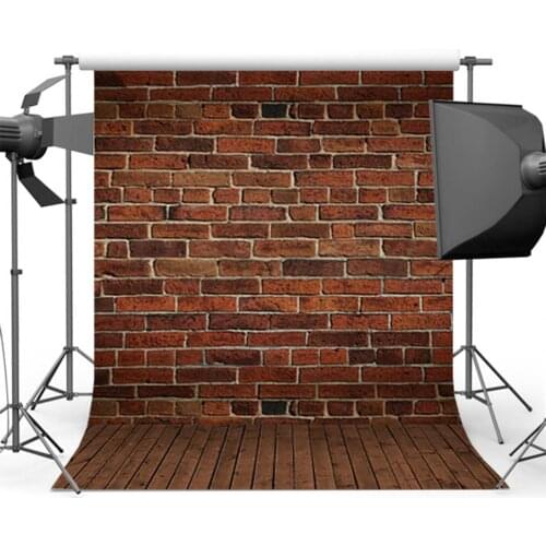 Mehofoto Vintage Red Brick Wall Backdrop for Photography Wood Floor Background for Family Photographic Studio CM-3517