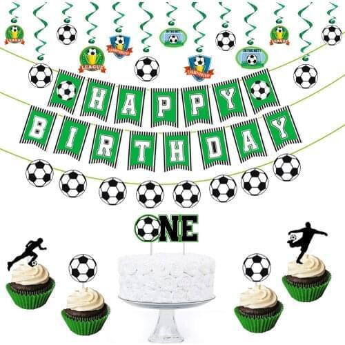 Football Theme Party Happy Birthday Banner Cartoon Boy Soccer Cupcake Topper Flags Decoration Baby Kids Birthday Party Supplies