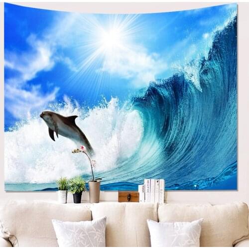 Dolphin Tapestry Blue Sea Ocean Underwater Fish Coral Tapestry Marine Life Creature Tapestry Wall Hanging Kids Children Bedroom
