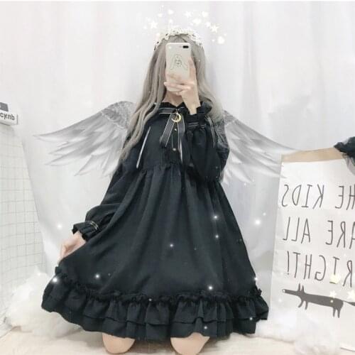 Gothic Lolita Dress Soft Sister Women Vintage Dark Cute Bow Moon Ruffled Tea Party Dress Victorian Sweet Princess Fairy Clothes