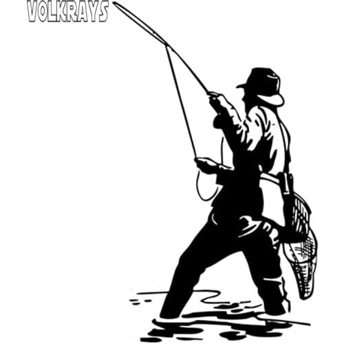 Volkrays Interesting Car Sticker Fishing Silhouette Accessories Reflective Sunscreen Cover Scratches Vinyl Black/Silver,16cm*9cm