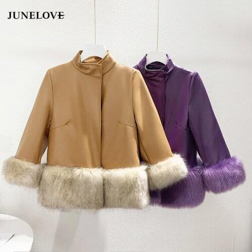 JuneLove 2021 Winter Coats Women Thick Faux Leather Fur Sheepskin Coat Female PU Fur Leather Jacket Aviator Furry Warm Jacket