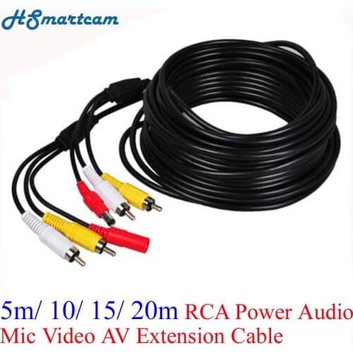 10m 33ft 65FT 20M RCA Power Audio Mic Video AV Extension Cable for CCTV HD 1080P AHD TVI CVI IR Camera DVR with RCA BNC Adapters