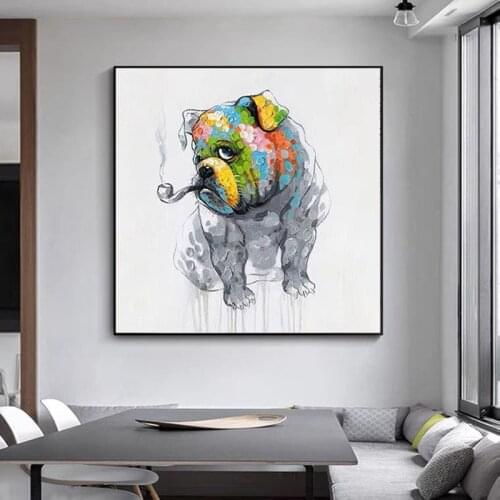100% Handpainted Cartoon Animal Oil Painting Children Room Decorative handmade Lovely Pet Dog Canvas Picture Wall Decor dog Art
