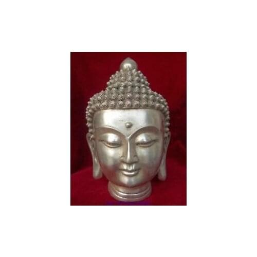 Chinese Tibet Tibetan Buddhism White Copper Shakyamuni Buddha Head Bust Statue Figurine wholesale factory Arts outlets