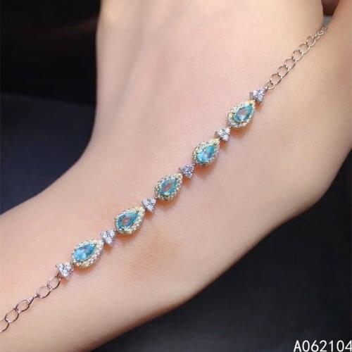 KJJEAXCMY fine jewelry 925 sterling silver inlaid natural Apatite Womens fresh popular water drop gem hand Bracelet support det