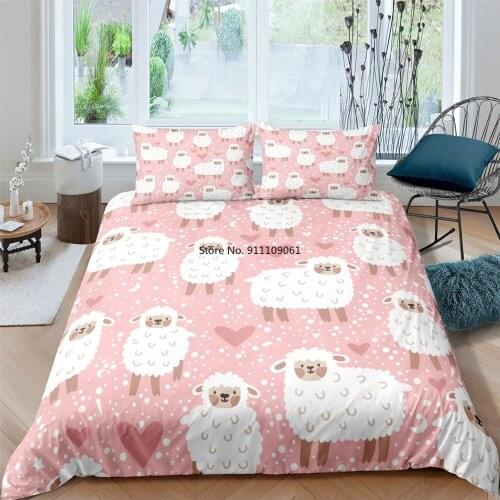 Cute Sheep 3D Bedding Sets Cartoon Kids Boy Girl Duvet Quilt Cover Set Pillowcase King Queen Single Size 2/3Pcs Home Textiles