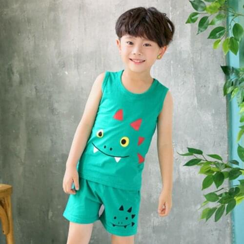 Kids Boys Clothing Sets Summer Childrens Outfits Sleeveless Girls Clothes Cartoon Vest Shorts Cotton Suit Baby Girls Pajama Set