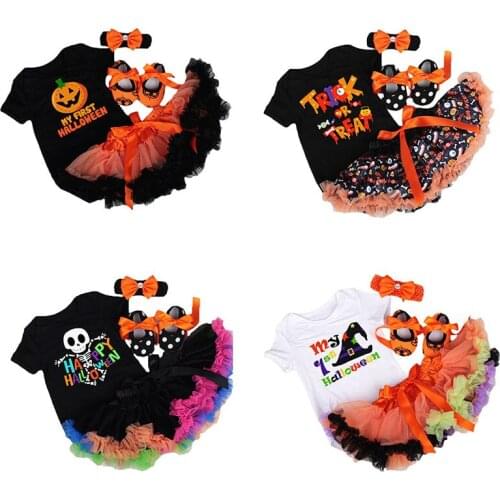Fall Toddler Short My 1st Halloween Costume Outfits Baby Girls Witch Skulls Pumpkin Puffy Dress Toddler Thanksgiving Dress Suit