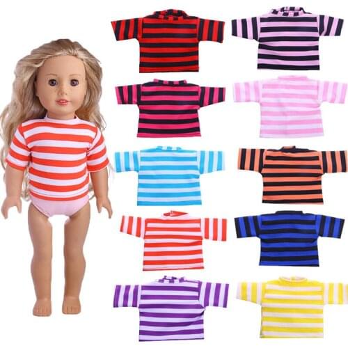 New Pattern Fashion Collocation Stripes With T-shirt Fit 18 Inch American&43cm Baby New Born Doll Clothes Accessories Girls' Toy