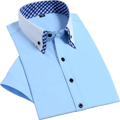 High Quality Mens Dress Shirt Short Sleeve Non Iron Fashion Double Layer Business Formal Regular Fit Office Camisa Social Shirts