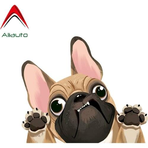 Aliauto Cartoon Car Sticker Cute French Bulldog Vinyl Decal for Auto Bumper Window Fridge Volkswagen Nissan Renault,13cm*11cm