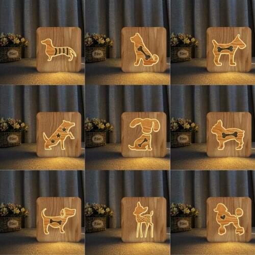 Latest Dog Shape Wooden 3D Night Light DIY Customize Lamp All Table Lamp Friends Birthday Gift For Pet Lover Someone