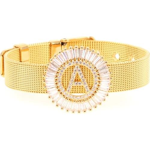 2019 New Arrival Initial Bracelets Cubic Zirconia Women Bracelet Stainless Steel Watchband Bangles Wholesale / Drop Shipping