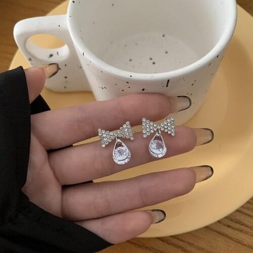 Korean New Exquisite Bow Earrings Fashion Temperament Pendant earrings Female Jewelry Rhinestone Stud Ear Rings Gifts for Women