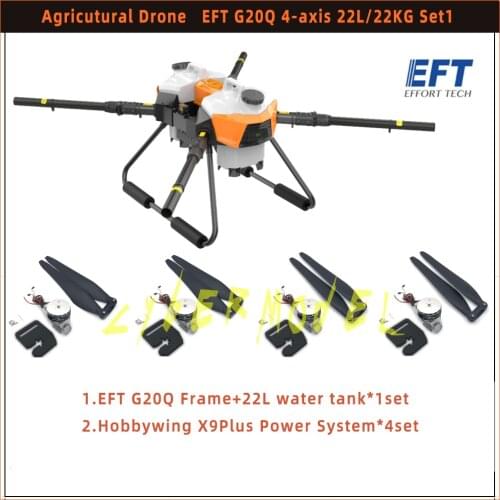 NEW EFT G20Q Agricultural Drone 4 Axis Quadcopter 22L 22kg Frame Double Water Tank Spraying System with Hobbywing X9 Plus Motor