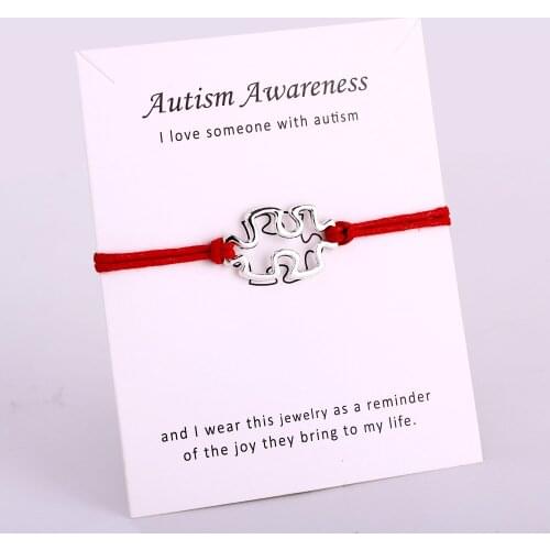 Autism Awareness Jigsaw Ribbon Puzzle Pieces Charm Bracelets Rope Chain Jewelry Women Men Boy Girl Unisex Gift Drop Shipping