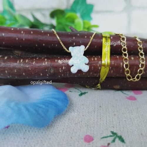 1pc Wholesale 925 Sterling Silver box / O Chain OP17 Snow White Small Cute Bear Opal Necklace Free Shipping