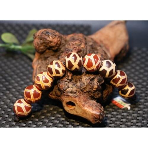 A Pair Magic Tibetan Old Agate Red Color 8 Half Lotus Flower Round dZi Bead 13MM Timestown UPD210106A