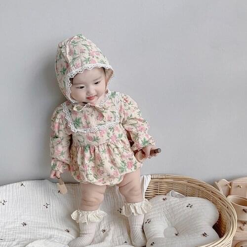 Princess Girls Baby Romper 2021 Newborn Infant Kids Long Sleeve Lace Floral Jumpsuit Playsuit With Free Hat Sunsuit Clothes