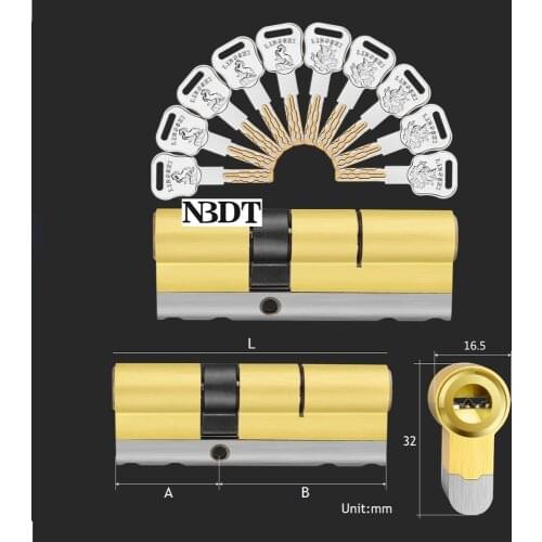 Grade-C Double Side Key Brass Security Entrance Door Lock Cylinder Reinforced Stainless Steel Bar 10 Keys Lock Replacement