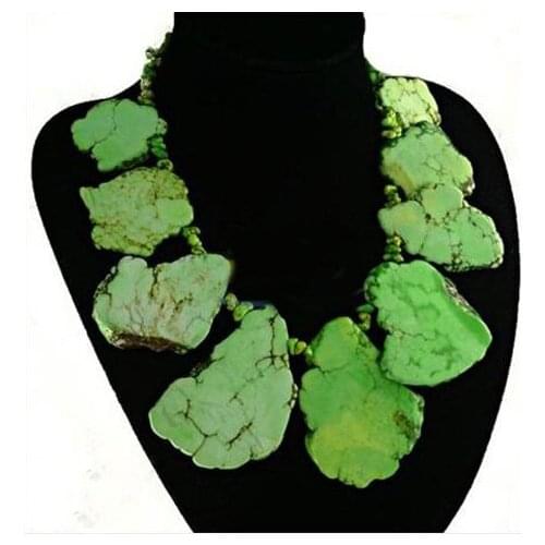 Rare Huge ! 18inches Huge Nugget Green Tur-quoises Gem-stone Necklace,Perfect Wedding Birthday Women Gift Jewelry