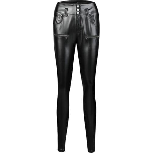 High Waist Leather Pants Women Ladies With Button Sexy Faux Leather Trousers Woman Pencil Pants Black Pantalon Mujer Plus Size