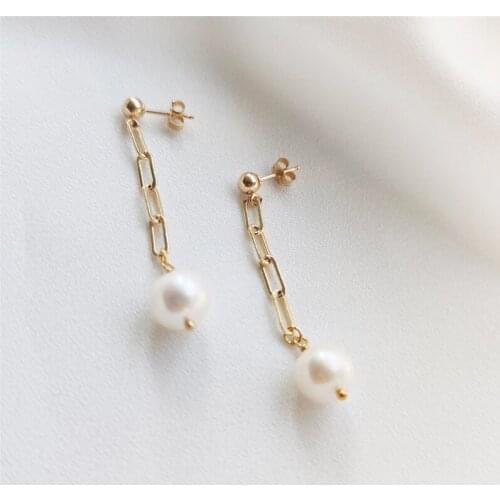 Natural 7MM Pearl Earrings 14K Gold Filled Pearl Earrings Handmade Gold Jewelry Boho Oorbellen Brinco Vintage Women Jewelry