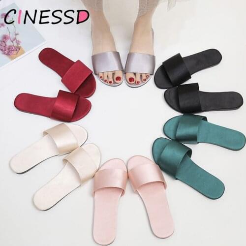 Satin Slippers Women Summer Shoes Open Toe Anti Slip Indoor Home Slippers 2020 Ladies Beach Flip Flops Flat Shoes Woman Slides
