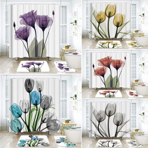 Beautiful Flower Dandelion Fabric Shower Curtains Bath Sets Toilet Cover Mat Non-Slip Bathroom Rug Set Home Decor