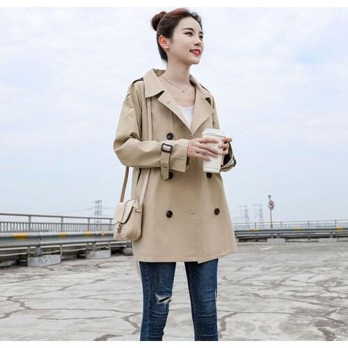Fashion Korean Loose Fit Outwear Spring Women Trench Coat Casual Streetwear Double Breasted Belt Female Coats