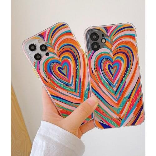 Colorful Love Heart Phone Case For iPhone 12 11 Pro Max Max XR XS Max 7 8 Plus 12Mini SE 2020 Shockproof Bumper Soft Cover Coque