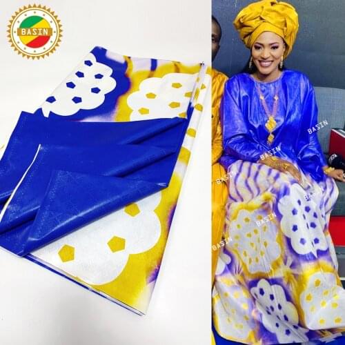 Royal Blue Printed Bazin Riche Brocade For Senegal Women Or Men Wedding Clothing Top Quality 100% Cotton Bazin Riche Fabrics