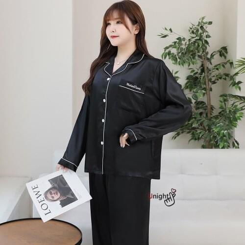 Plus Size New Women Satin Silk Pajamas Home Suit Autumn Summer Luxury Sleepwear Home Clothes L 5XL 7XL Nightwear Pyjamas Pijama