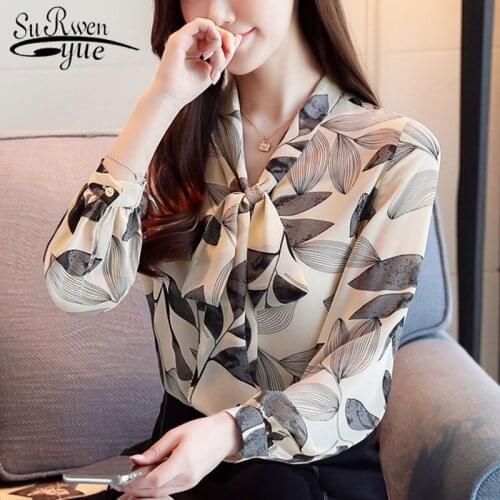 Womens tops and blouses 2021 Bow Floral Chiffon blouse for women tops OL women long sleeve shirt harajuku vintage blusas 8462 50