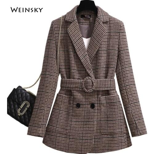 Women Thick Plaid Wool Suit Autumn and winter Elegant Woolen Coat