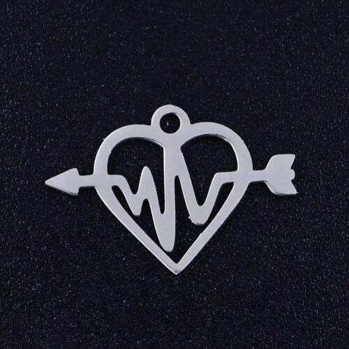 10pcs/lot 18*12mm Stainless Steel Arrow Heart Pendant Bracelet Charm DIY Jewelry Making Handicraft Accessories Wholesale