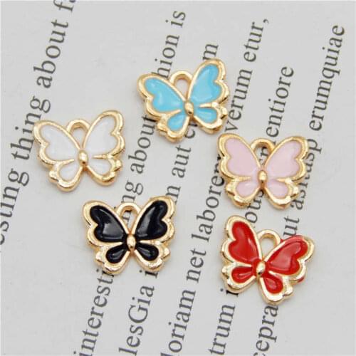 Julie Wang 10PCS Enamel Butterfly Charms Mixed 5 Colors Small Insect Animal Pendants Alloy Gold Tone Jewelry Making Accessory