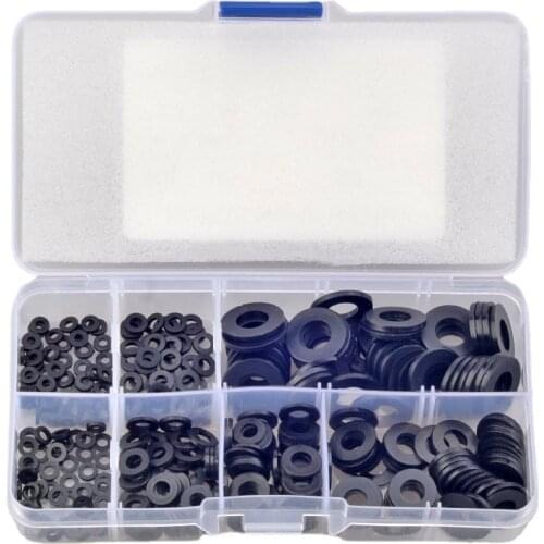 350PCS Black Nylon Flat Washer Set M2 M2.5 M3 M4 M5 M6 M8 Plastic Nylon Sealing Spacer Gasket Ring Assortment Kit