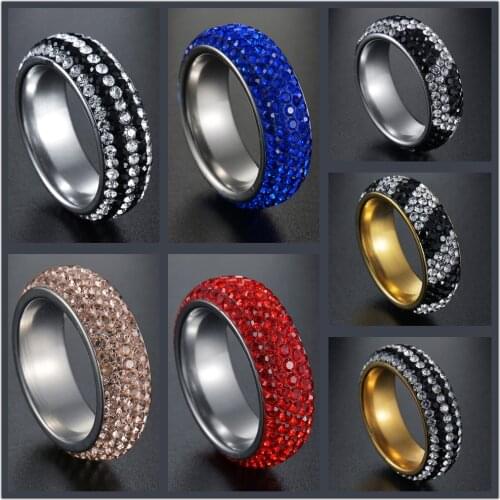 5 Rows Crystal Stainless Steel Ring Women for Elegant Full Finger Love Wedding Engagement Rings Jewelry Men Never Fade