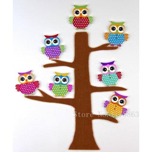 50Pcs 34mm Owl Buttons Mixed Wood Buttons Sewing Scrapbooking Animal Shaped 2 Holes 7NK23