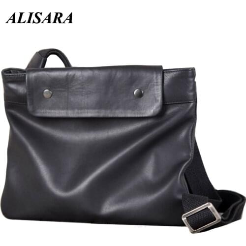 Alisara Womens Messenger Bag First Layer Cow Leather High Quality Ladies Casual Crossbody Handbag Unisex Organizer Shoulder Bag